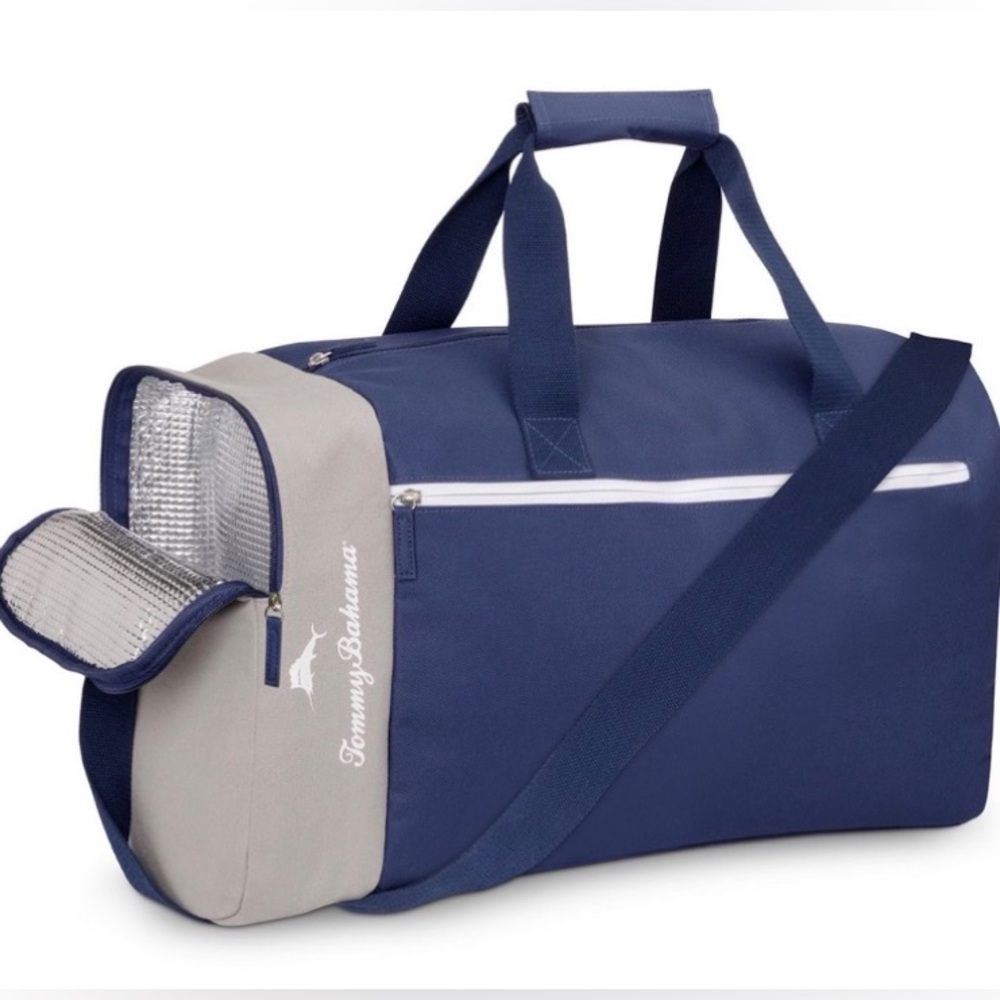 Blue and Gray Tommy Bahama Duffle Travel Overnight Bag Shoulder Strap
